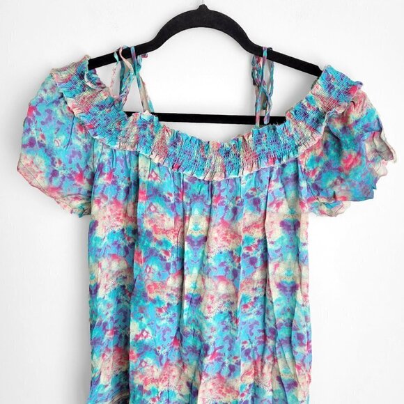 NWT Anthropologie Pepin  Willa Watercolor Ruched Shoulder Boho Mini Dress - Picture 9 of 12